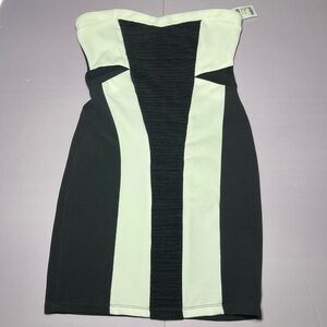 NWT Charlotte Russe Medium Strapless Dress Cut Out Ruched Bodycon Black White
